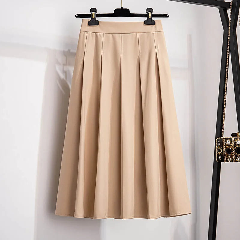 Women's 4-10XL High Waist Fashion Designer Pleated Midi Skirts (Plus Size)