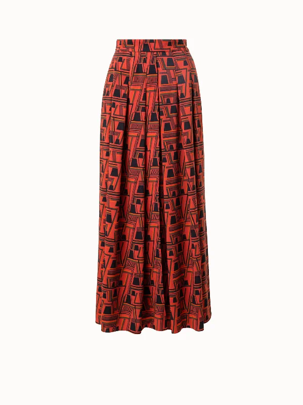 Wool Crêpe Midi Skirt with Zig Zag Trapezoid Print