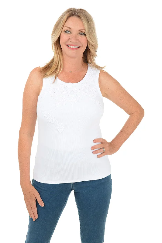 Lace Applique Ribbed Tank