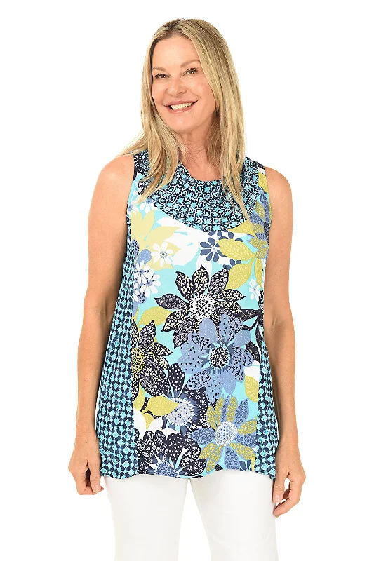 Blue Floral Diamond Sleeveless Tunic