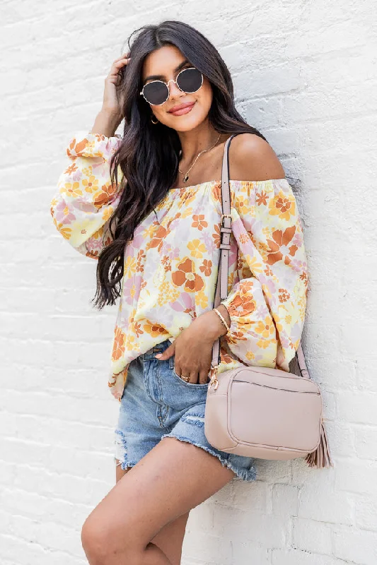 Find My Way Yellow Multi Floral Off The Shoulder Blouse FINAL SALE