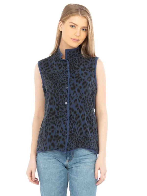 Tianello "Cheetah" Print TENCEL™  Sleeveless "Oxford" Vest Jacket Lined, & Side Pockets