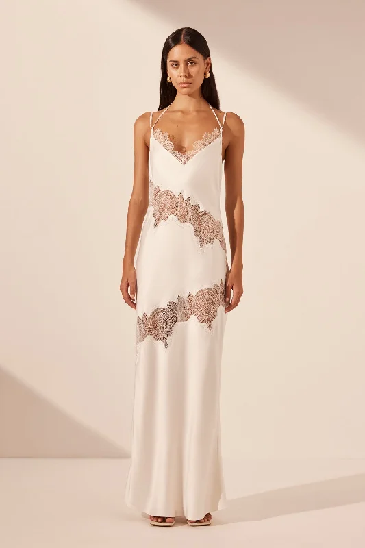 STRATUS LACE PANELLED MAXI DRESS - IVORY