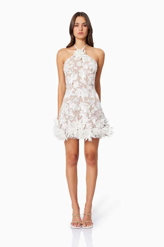 Valentina 3D Floral Mini Dress in White