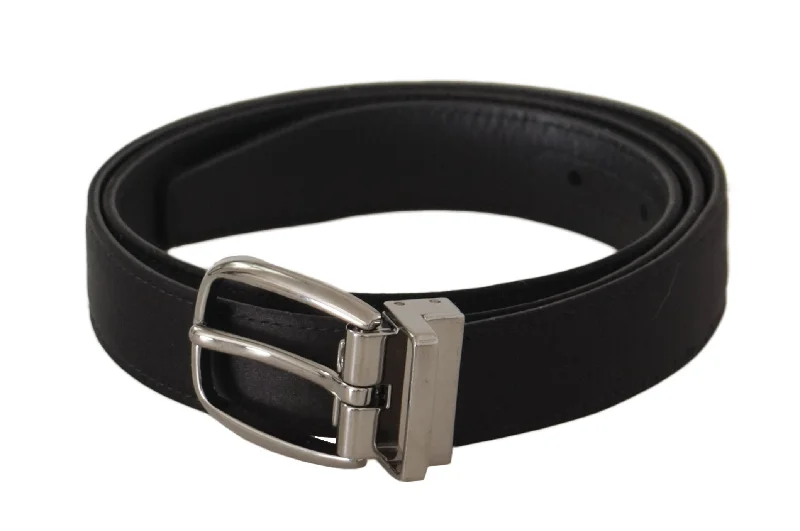 Dolce & Gabbana Elegant Silk Leather Belt with Logo Men's Buckle