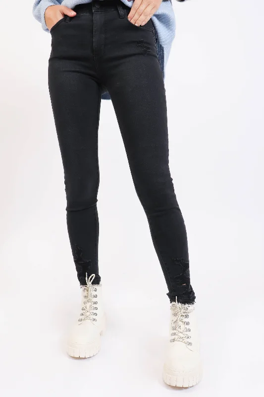 High-Rise Skinny Washed Black Denim