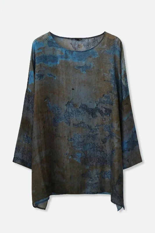 SAMIRA ONE-SIZE TUNIC IN  LIGHTWEIGHT PRINTED SILK VOILE BLUE PAINT