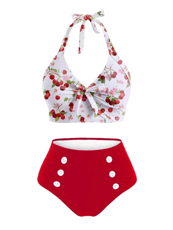 2PCS 1950s Cherry Patchwork Bikini Set