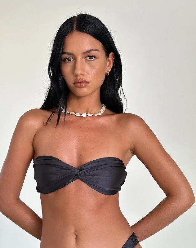 Linda Twist Bikini Top in Dark Grey