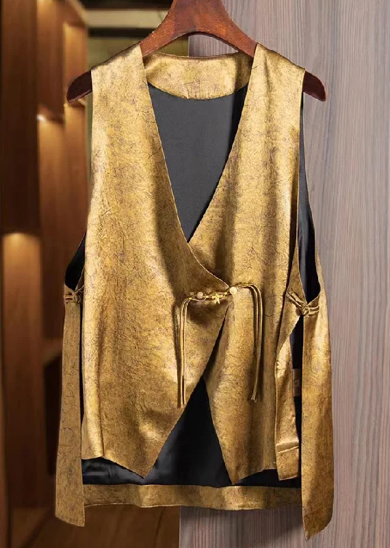 Loose Gold Asymmetrical Button Silk Waistcoat Sleeveless