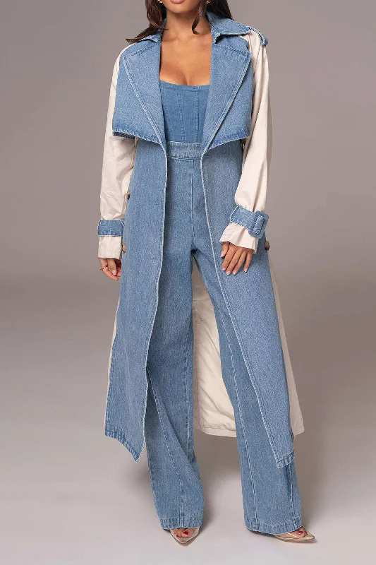 Patchwork Denim Long Outerwear