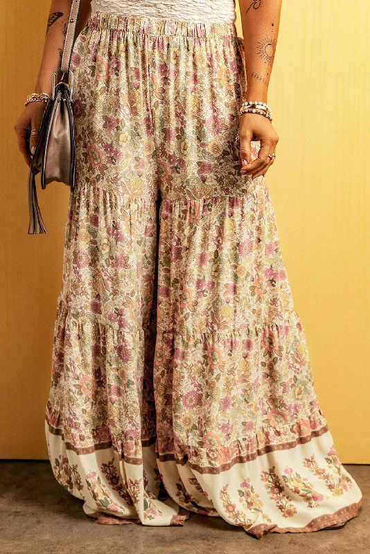 Multicolor Boho Floral Patchwork Loose Fit Wide Leg Pants