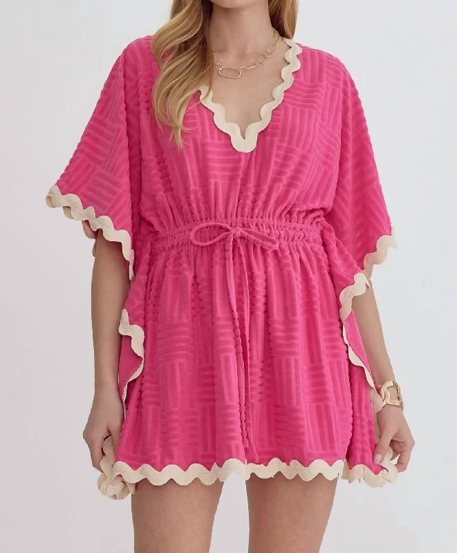 Textured Terry Cloth Cover Up In Hot Pink